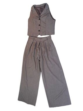 Dazy Women Wide Leg Pants Suit Set, Gray
